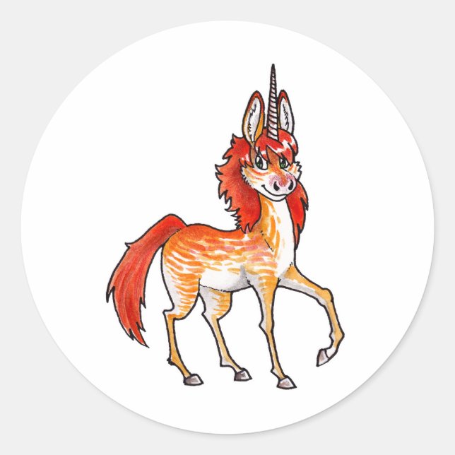 Fire Unicorn Classic Round Sticker (Front)