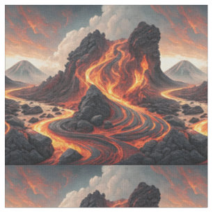 Fire Volcano Flowing Lava Landscape Pattern Art Fabric