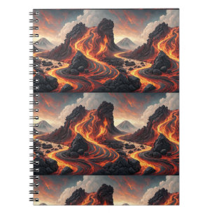 Fire Volcano Flowing Lava Landscape Pattern Art Notebook