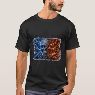 Fire vs Ice Skull – Electric Blue & Lava Red Crack T-Shirt
