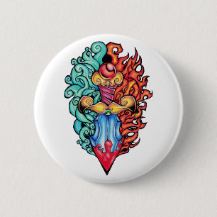 Fire & Water Dagger Tattoo 6 Cm Round Badge