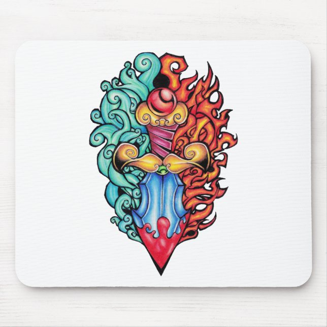 Fire & Water Dagger Tattoo Mouse Pad (Front)