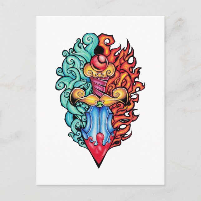 Fire & Water Dagger Tattoo Postcard (Front)