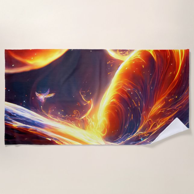 Fire Water Space Beach Towel (Front)
