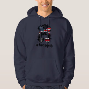 Fire Wife Life Firefighter Mum Life American Flag Hoodie