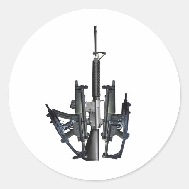 Firearm Middle Finger Classic Round Sticker (Front)