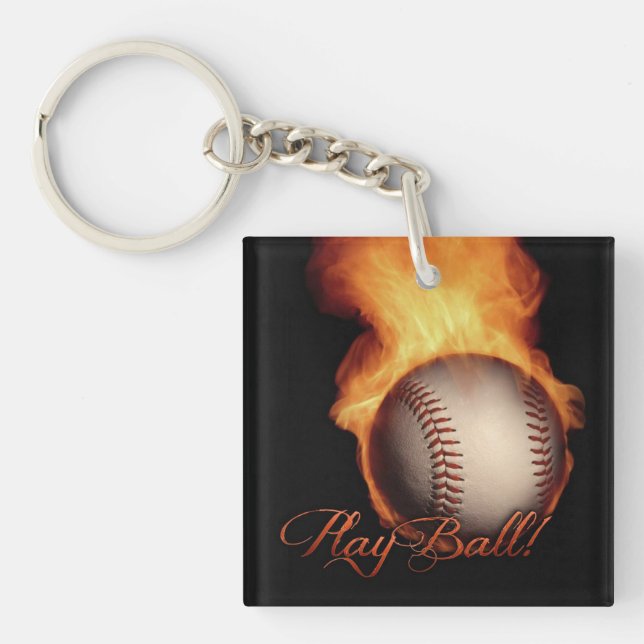 Fireball Pattern Baseball Lovers Square Key Chain (Front)