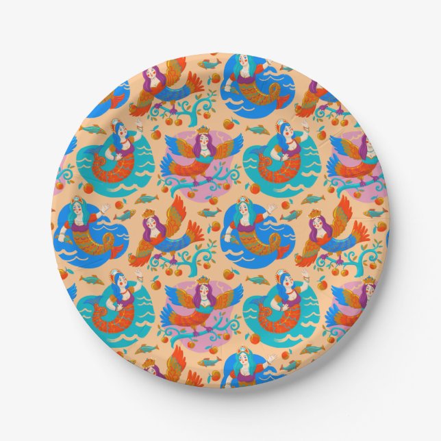 Firebirds and mermaids paper plate (Front)