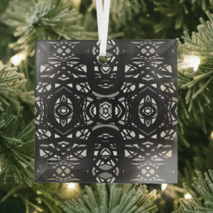 Firebrand Black and White Abstract Gouache Art Glass Tree Decoration