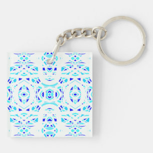 Firebrand Blue White Abstract Gouache Art Key Ring