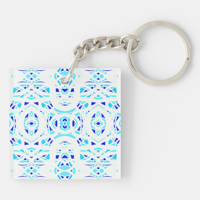 Firebrand Blue White Abstract Gouache Art Key Ring (Back)