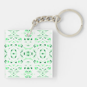 Firebrand Green White Abstract Gouache Art Key Ring