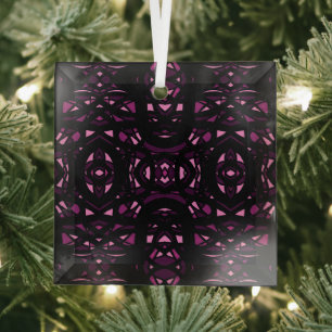 Firebrand Pink Black Abstract Gouache Art Glass Tree Decoration