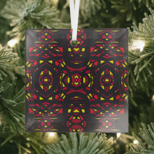 Firebrand Red Orange Yellow Abstract Gouache Art Glass Tree Decoration