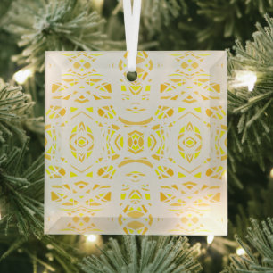 Firebrand Yellow White Abstract Gouache Art Glass Tree Decoration