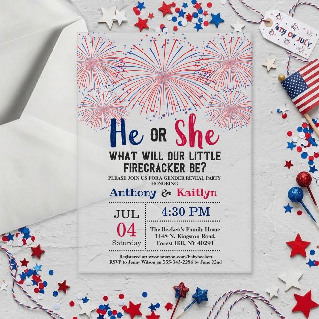 Firecracker 4th Of July Gender Reveal Party Acrylic Invitations (Creator Uploaded)
