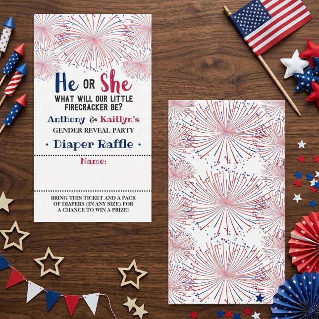 Firecracker 4th Of July Gender Reveal Party Enclosure Card (Creator Uploaded)