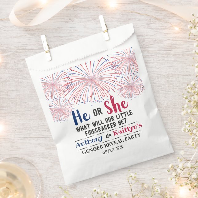 Firecracker 4th Of July Gender Reveal Party Favour Bags (Clipped)