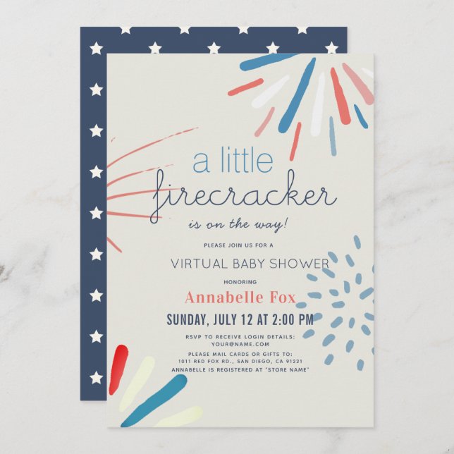 Firecracker 4th of July Virtual Baby Shower Invitation (Front/Back)