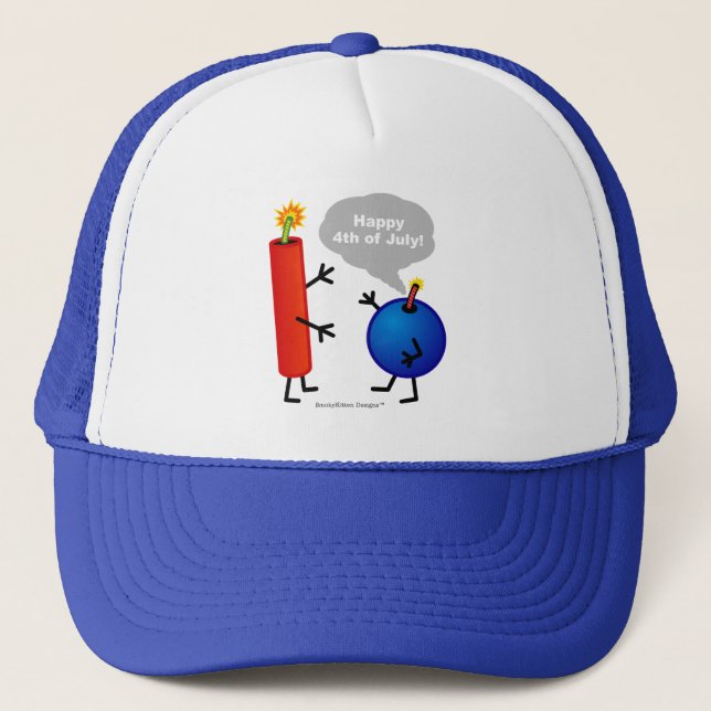Firecracker and Smoke Bomb - Happy 4th of July! Trucker Hat (Front)