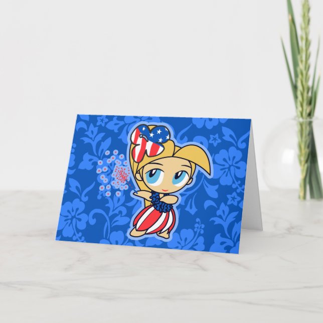 Firecracker Hula Girl Patriotic Greeting Cards (Front)