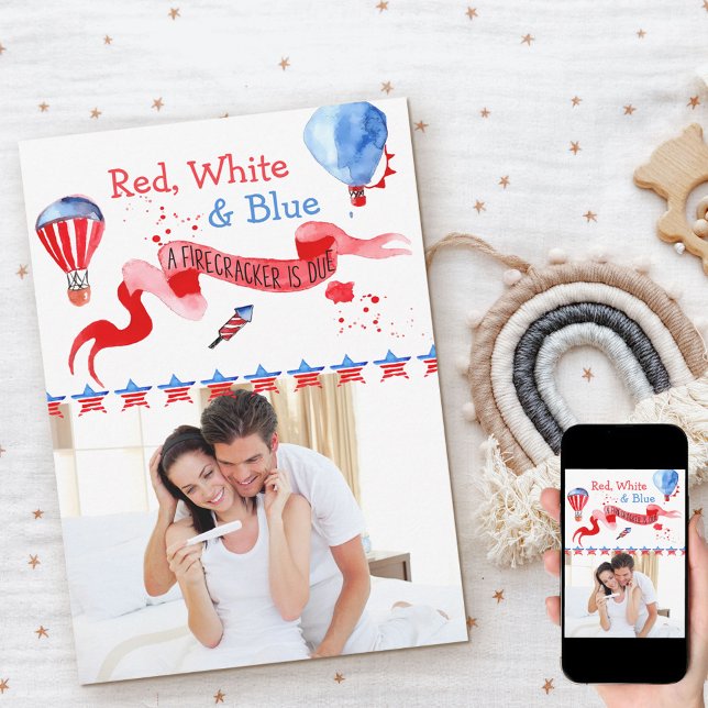 Firecracker is Due Red White Blue Photo Pregnancy Announcement (Creator Uploaded)
