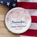 Firecracker On The Way! 4th Of July Baby Shower Paper Plate<br><div class="desc">Celebrate in style with these trendy baby shower paper plates. The design is easy to personalise with your own wording and your family and friends will be thrilled when they see these fabulous party plates.</div>