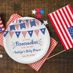 Firecracker On The Way! 4th Of July Baby Shower Paper Plate<br><div class="desc">Celebrate in style with these trendy baby shower paper plates. The design is easy to personalise with your own wording and your family and friends will be thrilled when they see these fabulous party plates. Matching items can be found in the collection.</div>