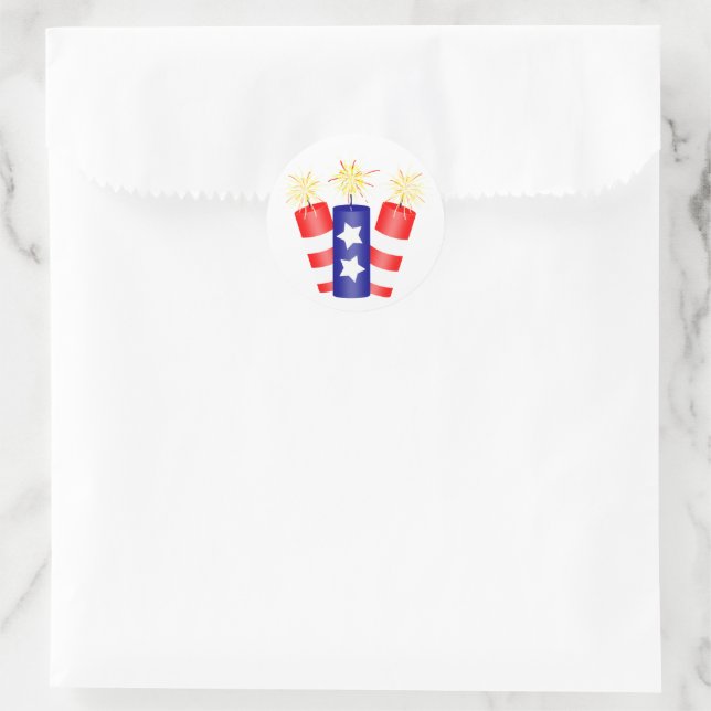 Firecrackers for the 4th of July Classic Round Sticker (Bag)