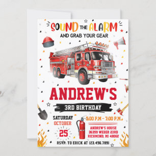 FireFigher truck Birthday with Custom image Invitation
