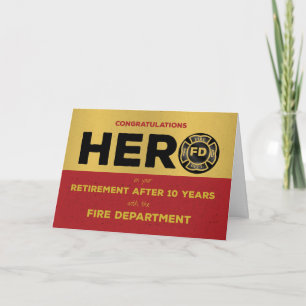 Firefighter 10 Year Retirement Hero Grunge Emblem Card