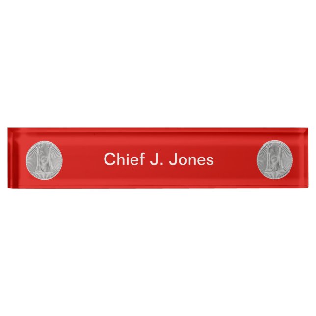 Firefighter 2 Bugle Silver Captain Medallion Nameplate (Front)