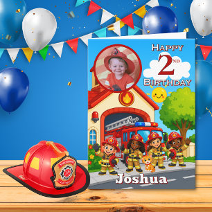Firefighter 2nd Birthday Photo Card