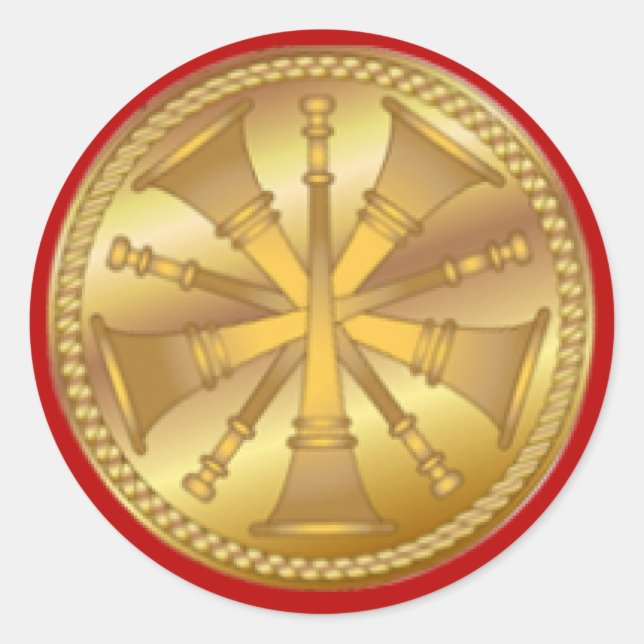 Firefighter 5 Bugle Gold Medallion Classic Round Sticker (Front)