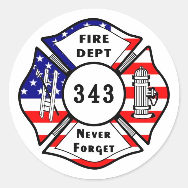 Firefighter 9/11 Never Forget 343 Classic Round Sticker (Front)