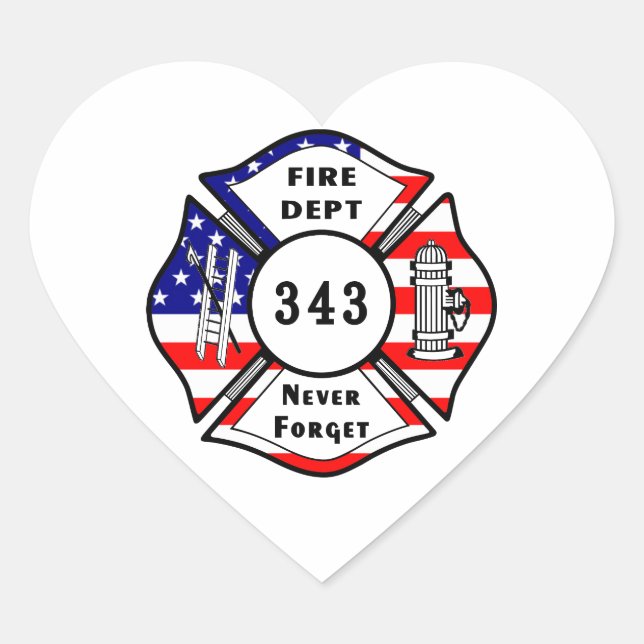 Firefighter 9/11 Never Forget 343 Heart Sticker (Front)