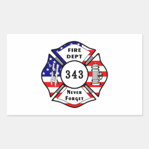 Firefighter 9/11 Never Forget 343 Rectangular Sticker