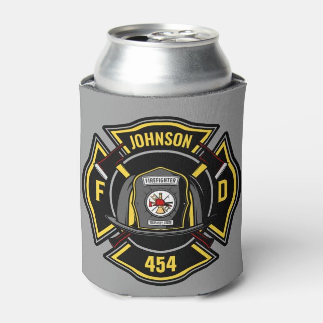 Firefighter ADD NAME Fire Department Rescue Team   Can Cooler (Can Front)