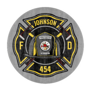 Firefighter ADD NAME Fire Department Rescue Team Cutting Board