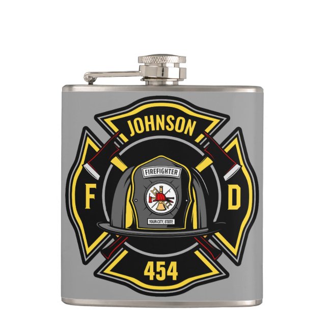 Firefighter ADD NAME Fire Department Rescue Team Hip Flask (Front)