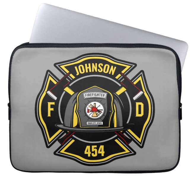 Firefighter ADD NAME Fire Department Rescue Team Laptop Sleeve (Front)