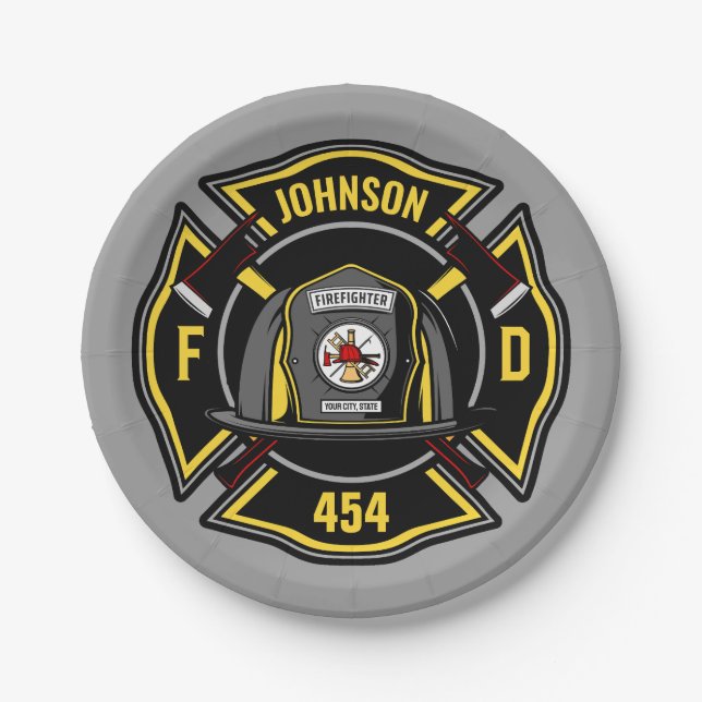 Firefighter ADD NAME Fire Department Rescue Team Paper Plate (Front)
