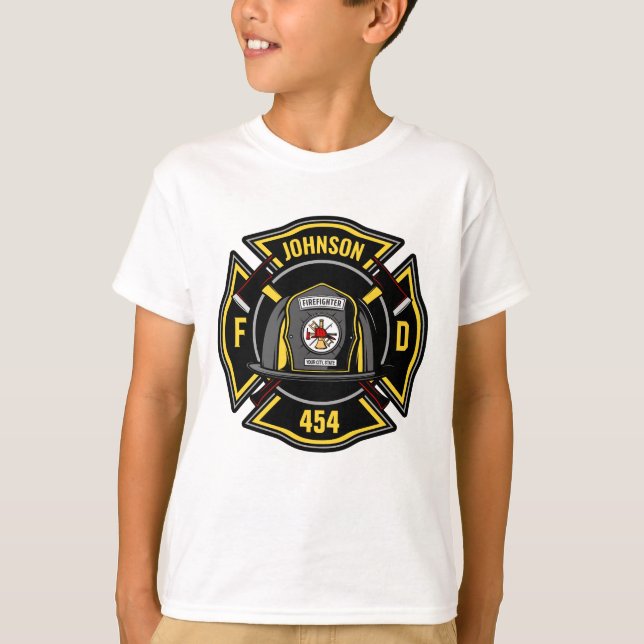 Firefighter ADD NAME Fire Department Rescue Team T-Shirt (Front)