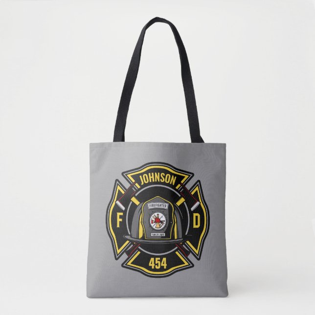 Firefighter ADD NAME Fire Department Rescue Team Tote Bag (Front)
