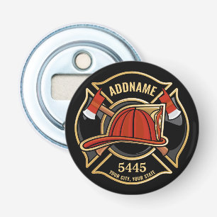 Firefighter ADD NAME Fire Station Department Badge Bottle Opener
