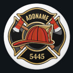 Firefighter ADD NAME Fire Station Department Badge Ceramic Knob<br><div class="desc">Firefighter NAME Fireman Fire Department - Emblem with Red Helmet and Axe. Customise with your Name,  Station/Dept Number and location.</div>