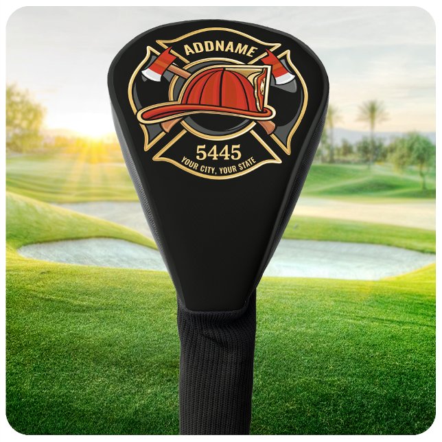 Firefighter ADD NAME Fire Station Department Badge Golf Head Cover (Creator Uploaded)