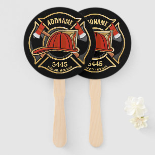 Firefighter ADD NAME Fire Station Department Badge Hand Fan