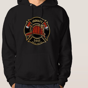 Firefighter ADD NAME Fire Station Department Badge Hoodie