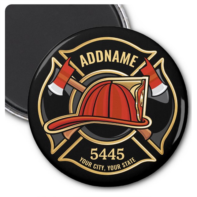 Firefighter ADD NAME Fire Station Department Badge Magnet (Creator Uploaded)